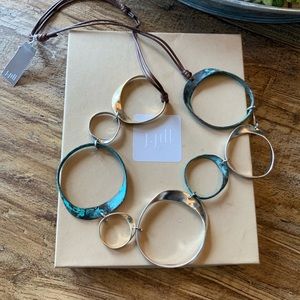 J. Jill Necklace Brown Leather Mixed Metal Rings